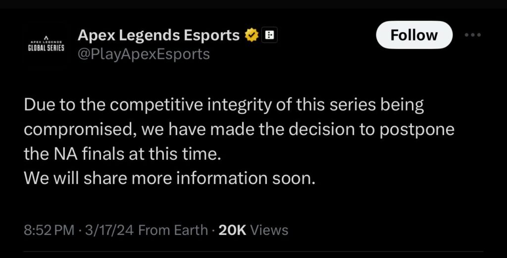 Apex Legends Esports Tweet.